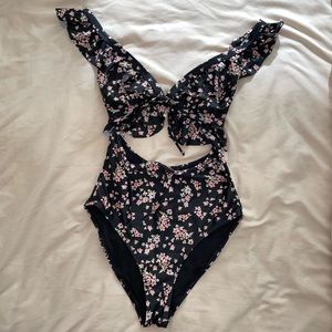 ASOS floral swimsuit with cut out
